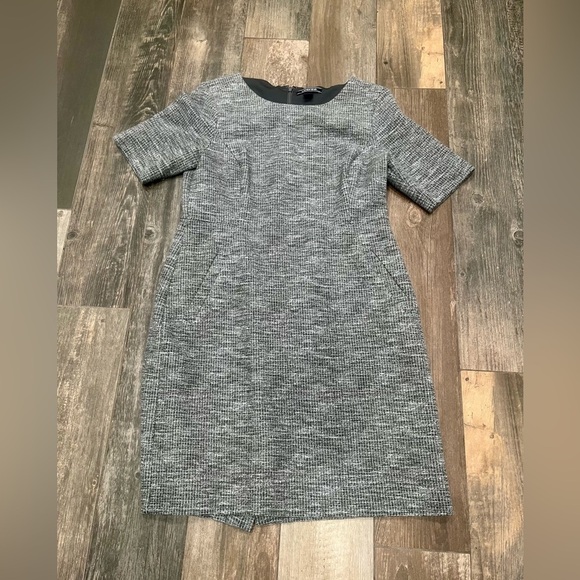 Lands' End Sheath Pencil Dress Size 12 Petite Heather Gray Texture Lined Stretch - Picture 1 of 8